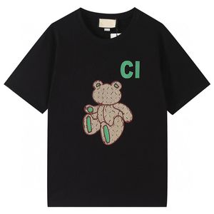 2023 New T-shirts Spring and Summer Green Bear Patch Printing Men's Women's Same Short-sleeved T-shirt Cotton Loose Round Neck Top: Blac