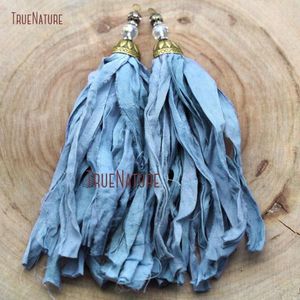 Pendanthalsband Cerulean Blue Bohemian Style Handmade Tassel Antik brons Oval Bead Cap för halsband som gör PM9052