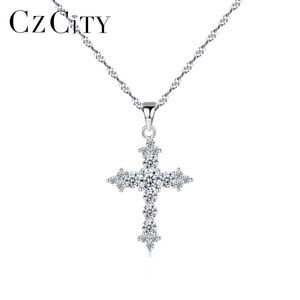 Pendant Necklaces CZCITY Trendy Cubic Zirconia Cross Pendant Original 925 Sterling Silver Water Wave Chain Necklace For Women Fine Jewelry Punk G230202