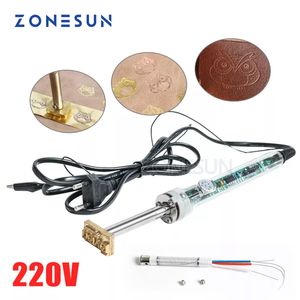 Zonesun 60w Soldagem elétrica Ferro para couro Handheld Stamping Hot Logo Machine Machine personalizada molde de latão em 5x2cm