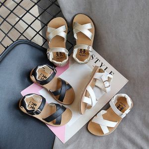 Sandals 2022 New Summer Korean Girls Cross-tied Princess Roman Little Girl Soft Sole Comfortable Beach Shoes E12186 0202