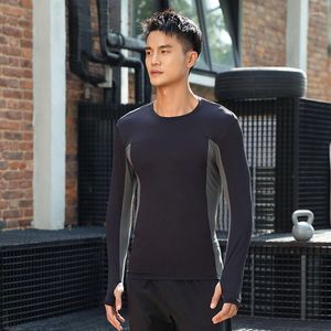 Active Pants Outdoor Men's Sports Långärmad t-shirt Splicing Trend Fitness Running Shooting Suit rund nacke Snabbtork