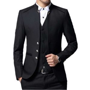 Мужские костюмы Blazers осень черный ретро -костюм 3 наборы модных стройных брюк для блазера брюки брюки ект красный синий костюм Homme