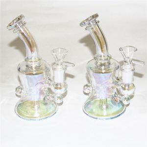 Glass Bongs Hookahs 6.1 Inch Mini Oil Dab Rigs Beaker Metallic Color Glass Water Pipes 14mm Joint With Bowl