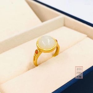 Cluster-Ringe aus natürlicher, weißer Jade, kleiner Mund, verstellbarer Ring, chinesisches Hofstil-Design, elegantes Damen-Weihnachts-Halloween-Geschenk