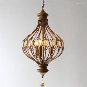 Pendant Lamps Chandelier Vintage Salle A Manger Crystal Round Iron Els Circle E27 Light Luminaria De Mesa Moroccan Decor