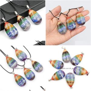 Collane con ciondolo Naturale 7 Chakra Guarigione Ametista Quarzo Pietra Waterdrop Arcobaleno Collana di cristalli Gioielli per donne Uomini Dr Dhgarden Dh0Jn