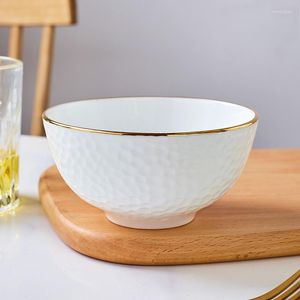 Bowls Chinese Ceramic Tableware Handmade Gilded Creative Soup Bowl Luxury Bone China Embossed Small Rice Noodle With Golden Rim