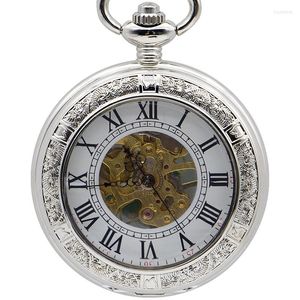 Pocket Watches Luxury Automatic Mechanical Hand Winding Skeleton Roman Numbers Open Face With FOB Chain PJX1368