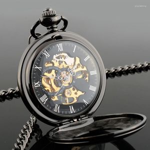 Pocket Watches Fashion Men's Manual Winding Mechanical Watch Alloy Hollow Punk Style