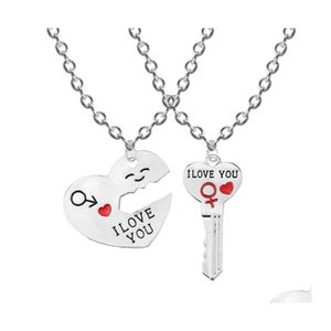 Pendant Necklaces 2Pcs/Set Necklace Charming Jewelry I Love You Letter Heart Key Sweater Chains Fashion Gift Drop Delivery Pendants Otvnq