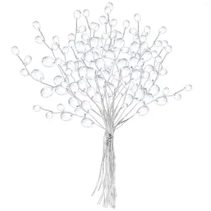 Decorative Flowers Acrylic Flower Branches Artificial Bead Crystal White Bouquets Tree Vases Christmas Drops Floral Picks Wire Stems Crafts