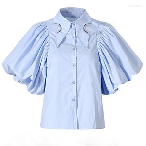 Women's Blouses Women Vintage Blouse Lantern Sleeve Front Short Back Long Diamonds Tops Shirt 2023