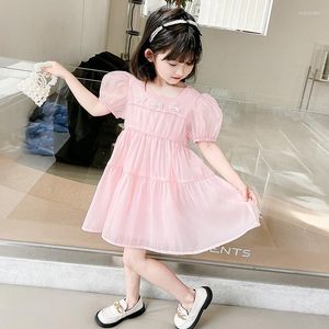 Flickaklänningar Girls Summer Dress Children's Western-Style Pearl Bow Baby Kjol.