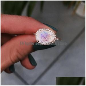 Bröllopsringar Tobilo Fashion Female Zircon Jewelry Rose Gold Color Moonstone Engagement för Woman Drop Delivery Ring DHPDT