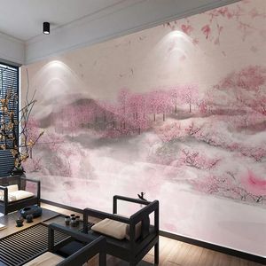 Tapety niestandardowe mural 3D do salonu sypialnia telewizja tapeta ręcznie malowana brzoskwiniowa kwiat drzewa lasu ścienne malowanie