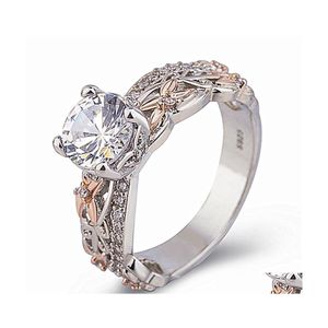 With Side Stones Creative Fashion Rose Gold Separation Zircon Rings Flower Pair Suitable For Wedding Ladies Engagement Drop Delivery Dhrpy