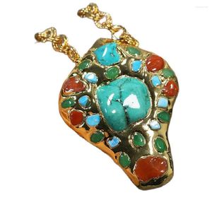 Pendant Necklaces GuaiGuai Jewelry Blue Turquoises Red Green Jades 24K Gold Plated Chain Necklace Handmade For Lady Simple Gifts