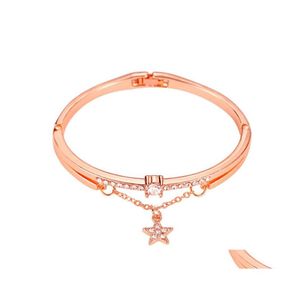 Catena a maglie Sterling Sier Stella a cinque punte Marea Bracciale in oro rosa Studentessa Versione coreana Gioielli semplici Regalo Donna Link 3685 Dhc3Z