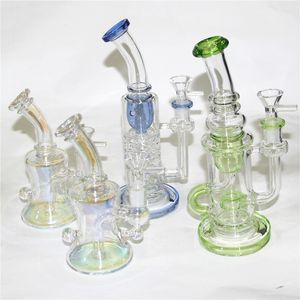 3 Designs Glas Bong Metallic Farb getöntes grünes kusches Glaswasserrohre Dab Rigs Recycler Ölbubbler zum Verkauf