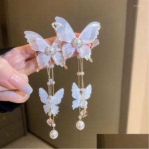 Dangle Chandelier Earrings Fyuan Beautif White Cloth Butterfly Drop Girls Long Tassel Pearl Party Women Jewelry Delivery Dha0Z