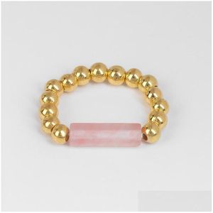 Pierścienie opaski 4 mm elastyczny pierścień dla kobiet mężczyzn Kształt Kamień Kamień naturalny złote koraliki krystalicznie róża kwarc bohemian plażowa biżuteria wiatrowa dhgarden dhsun