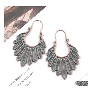 Dangle Chandelier Fashion Jewelry Womens Vintage Earrings Gold Copper Leaves Feather Drop Delivery Dhxiz