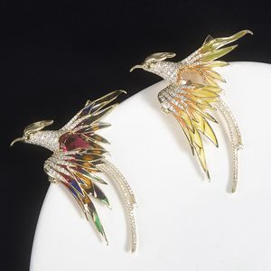 Luxury Crystal Enamel Color Phoenix Bird Brooches for Women Beautiful Bird Brooch Party Office Corsage Pin Jewelry Gift