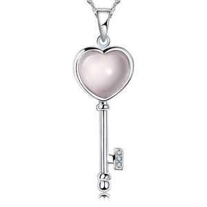 Pendant Necklaces Real Pure Natural Stone Heart Key Necklace CUTE Quality Love Gift Girl Crystal Fashion Jewelry DropPendant NecklacesPendan