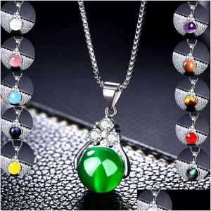 Pendanthalsband Fashion Natural Stone Necklace 11 Färger Mixed Round Gemstone Jewelry Love Wish Style For Women Drop Delivery Penda DHRV5
