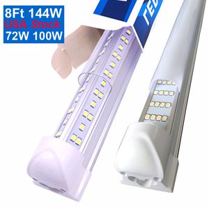 8ft LED -butik Ljus fixtur 8 fotrör T8 Integrerade länkbara glödlampor för garage lager v form klar lins 25 pack oemled