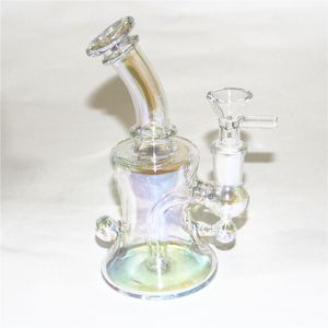 Rainbow Glass Bong Heady Dab Rigs Hookahs Water Pipe Recycler Oil Rig Glass Bongs med 14 mm skål Male Reclaim Catchers
