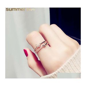 Br￶llopsringar Romantiska tillbeh￶r ￖppna Rose Gold Color Crystal CZ Butterfly Ring For Women Girls Engagement Jewelry Gift Drop Delive Otsr7