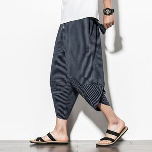 Men's Pants Baggy Cotton Harem 2023 Summer Japanese Vintage Striped Women Hip Hop Plus Size Wide Leg Pantalon 230202