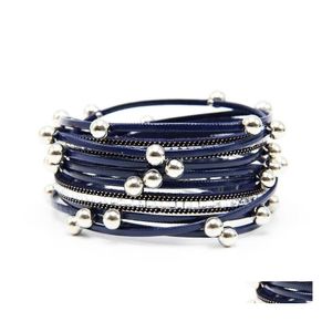 Other Bracelets 5 Colors Fashion Shinning Bead Wrap Pu Leather Bracelet Bangle Women Design Mtilayer With Magnetic Clasp Drop Delive Otjua