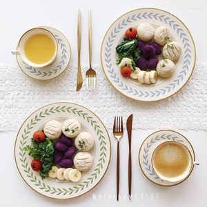 Teller, koreanisches Nischenblattmuster, Phnom Penh, weiße Keramik-Dessertteller, westliches Frühstück, Nachmittagstee, Kaffeetassen-Set