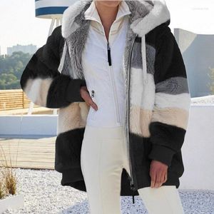 Women's Jackets Europe And The United States 2023 Autumn Winter Warm Plush Zipper Pocket Hooded Loose Jacket Women