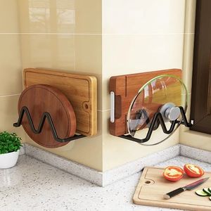 Cooking Utensils Pot Cover Frame Hole Free Household Chopping Board Rack Wall Mounted Kitchen Storage Multifunctional 230201