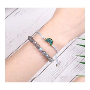 Charm armband druzy f￶r kvinna m￥ne form hartssten justerbart fl￤tat rep armband v￤nskap smycken droppleverans otfeh