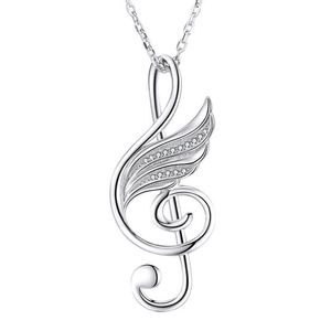 Pendanthalsband % 925 Sterling Silver Musical Note Wing Chain Pendant Necklace With Cubic Zirconia Diy Fashion Jewelry Making for Lover Gifts G230202