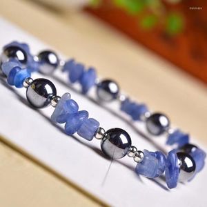 Strand Natural Blue Kyanite Gemstone Gravel Bracelet Terahertz Round Beads Stretch Bracelets Fashion Charm Gem Jewelry