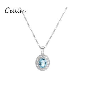 Hanger Kettingen Sterling Sier Blauw Kristal Strass Ketting Gesimuleerde Edelsteen Voor Vrouwen Meisjes Groothandel Drop Levering Sieraden Pen Otnmf