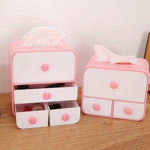 Tissue Boxes & Napkins BASUPPLY 1PC Plastic Box With Drawers Napkin Holder Makeup Storage Jewelry Desktop Office Cosmetic Organizer