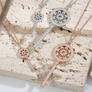 Pendant Necklaces S925 Sterling Silver Key Necklaces women Necklace Sweater Chains Inlaid Zircon Fashion Elegant Jewelry Gift G230202