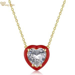 Pendant Necklaces Wong Rain % 925 Sterling Silver Heart Created Moissanite Gemstone Party Pendant Necklace For Women Fine Jewelry Wholesale G230202