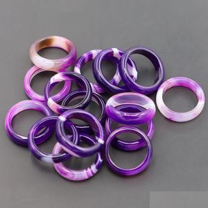 Anelli a fascia larghi 6 mm pietra naturale agata striata viola unisex creato cerchio dito ciondoli Reiki gioielli accessori regali W Dhgarden Dhpxk