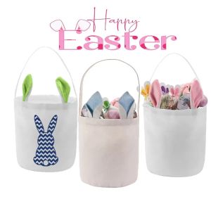 DIY Sublimation Easter Bunny Basket Rabbit Ear Polyester Creative Creative Candy Bag Bag Decoration for Home Crafts Gift