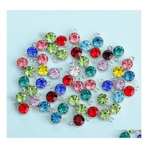 Charms 10st per parti Sier Crystal Birthstone Charm Beads Armband Halsband smycken som g￶r DIY rostfritt st￥l sl￤ppleveranser otyds