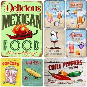 Alimentos mexicanos pipoca de frutos do mar de lata vintage sinais de placa de metal retro decoração de parede para cafe bar home 20cmx30cm woo