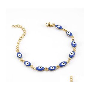 Charm Bracelets Fashion Jewelry 18K Gold Plated Stainless Steel Oval Evil Eye Bracelet Beaded Blue Drop Delivery Dhecq